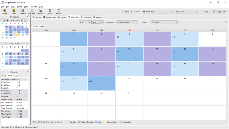 View color-coded calendars by month or year.